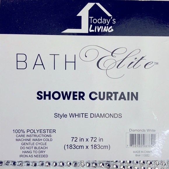 White Diamonds Shower Curtain Fabric Sparkling Rhinestones 72” x 72” White - Picture 9 of 14